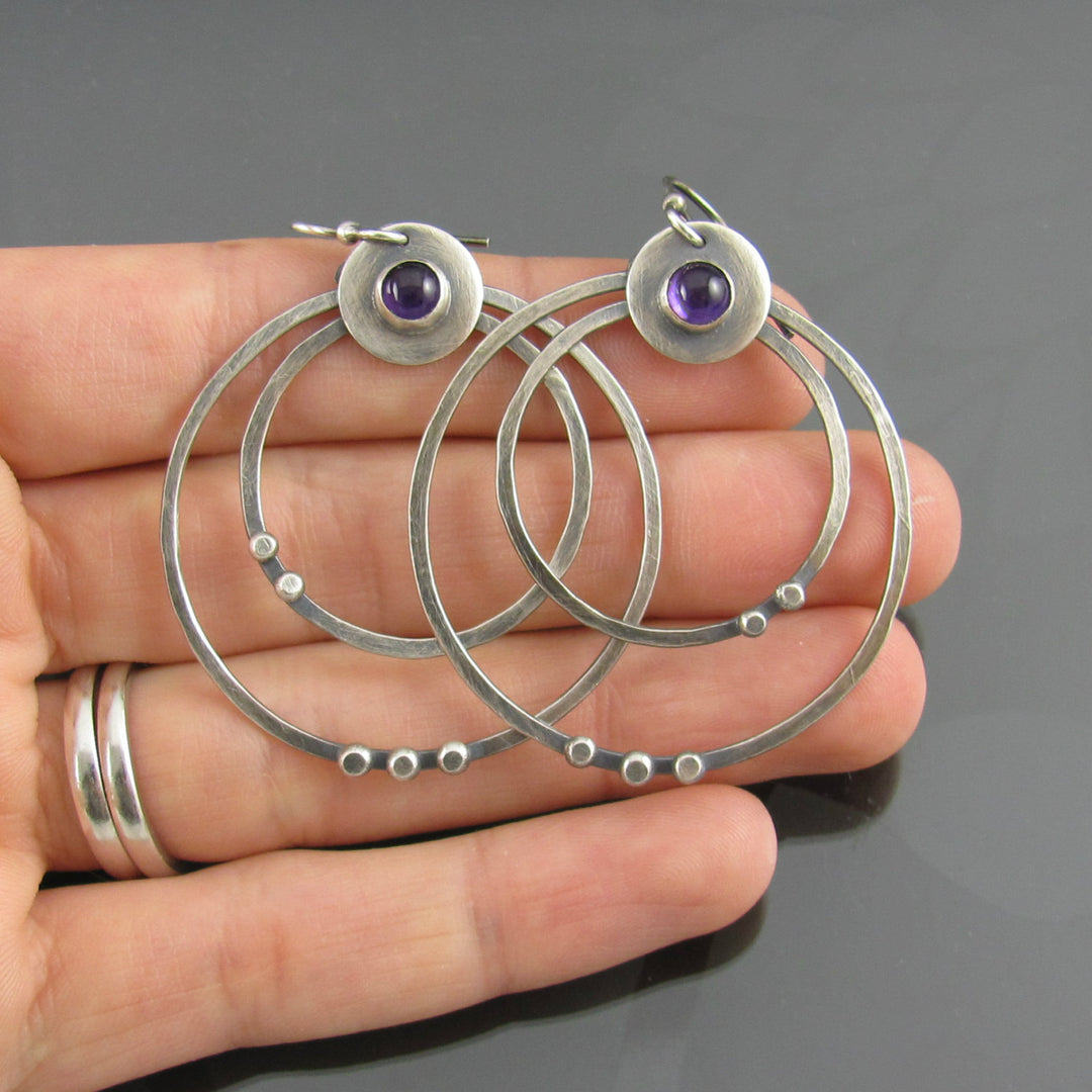 Amethyst Double Layer Big Circle Earrings European And American Plated Antique