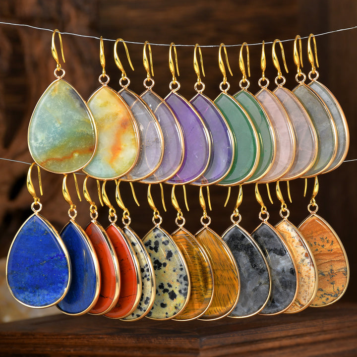 Women's High Profile Retro Water Drop Natural Stone Pendant Earrings