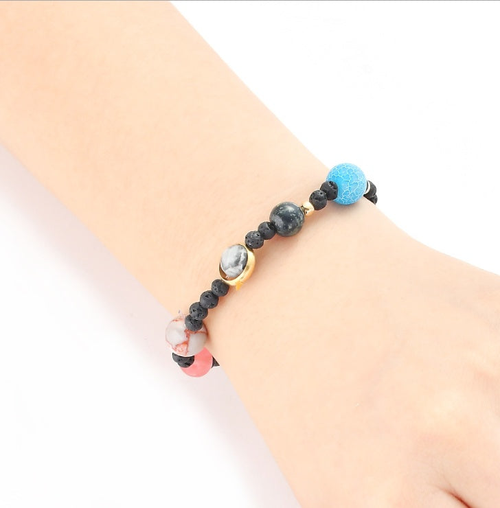 The solar system eight planets beaded bracelets Amazon explosion volcanic stone ornaments stars natural stone bracelets