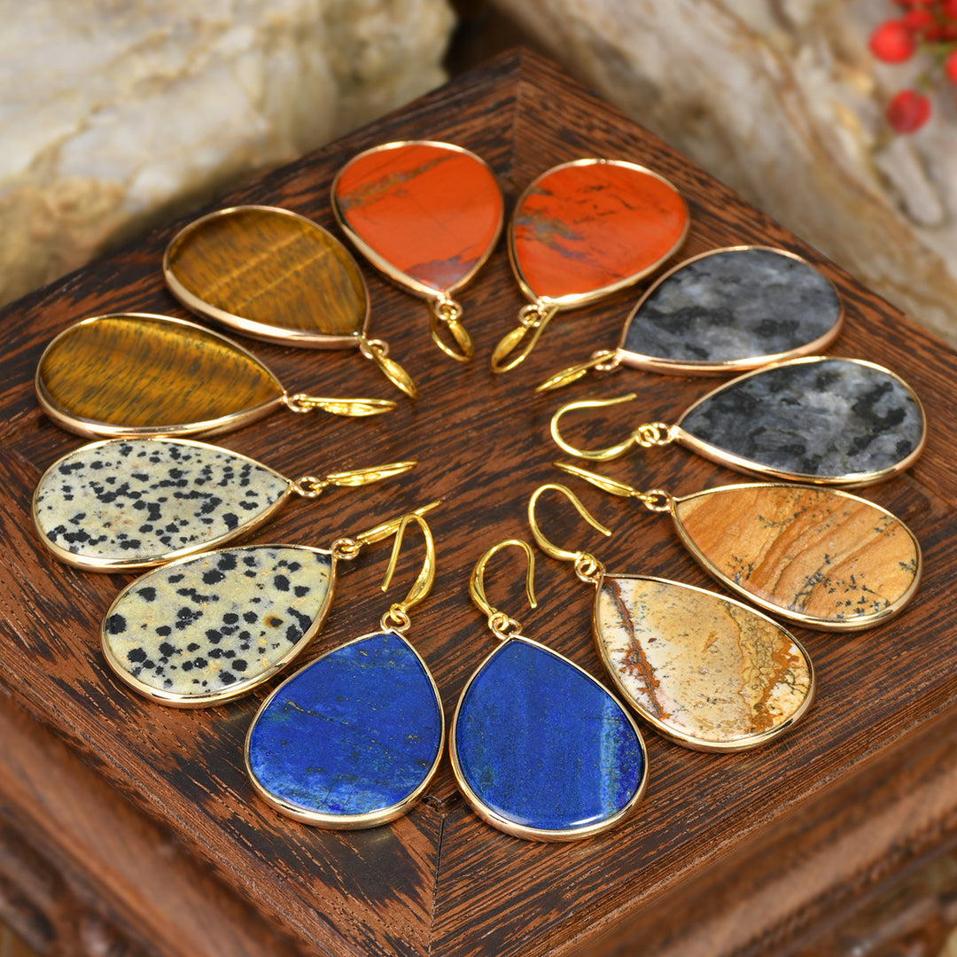 Women's High Profile Retro Water Drop Natural Stone Pendant Earrings