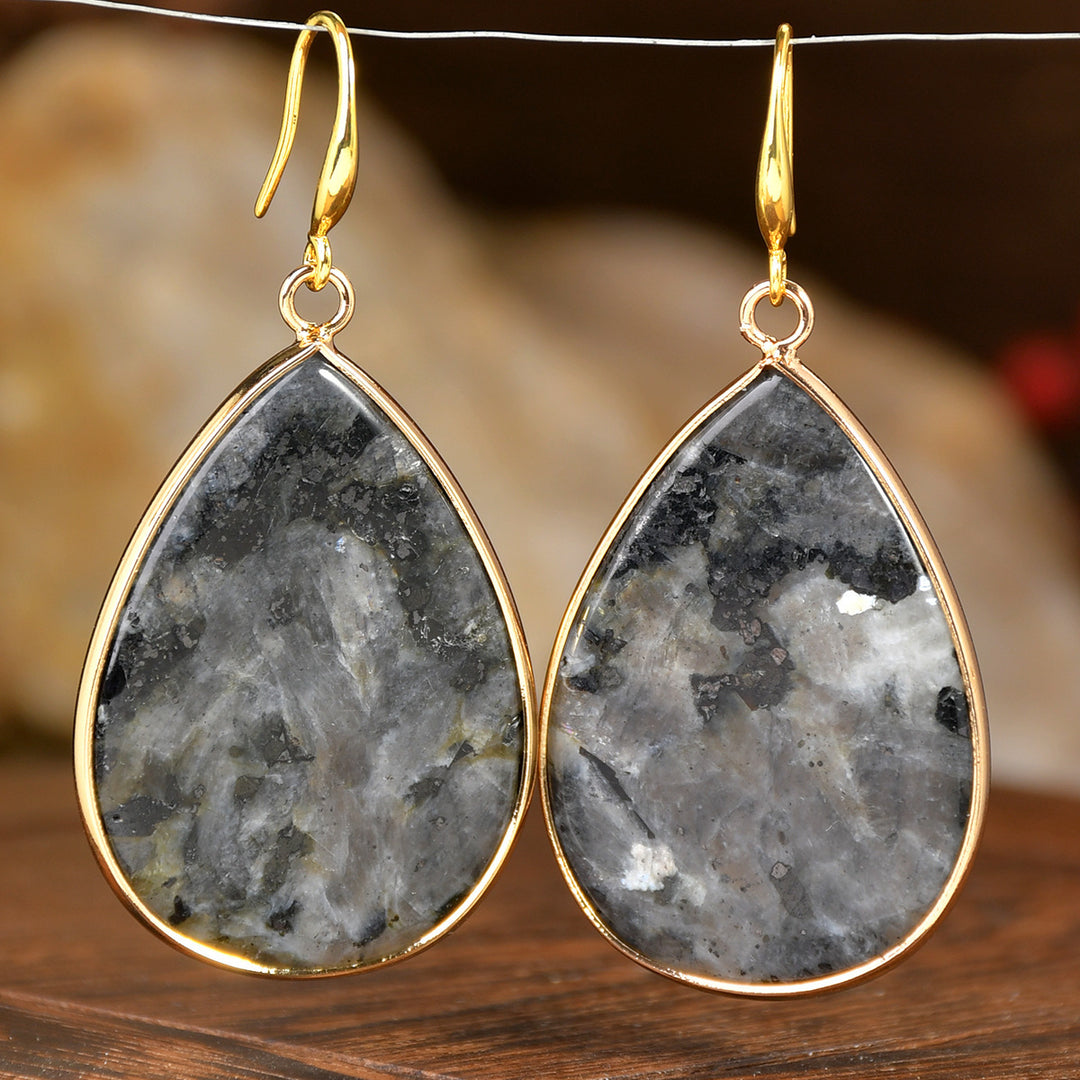 Women's High Profile Retro Water Drop Natural Stone Pendant Earrings