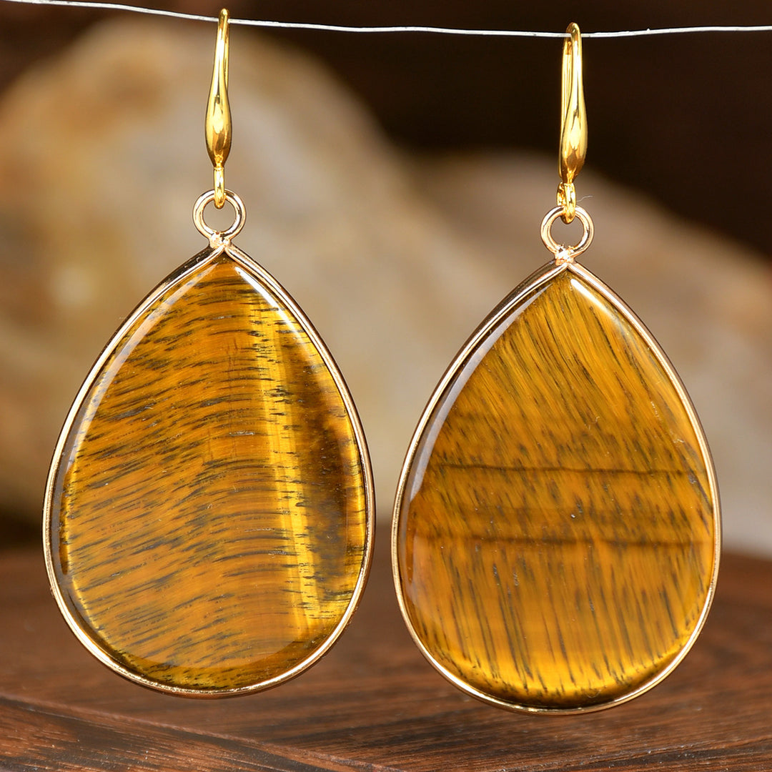 Women's High Profile Retro Water Drop Natural Stone Pendant Earrings