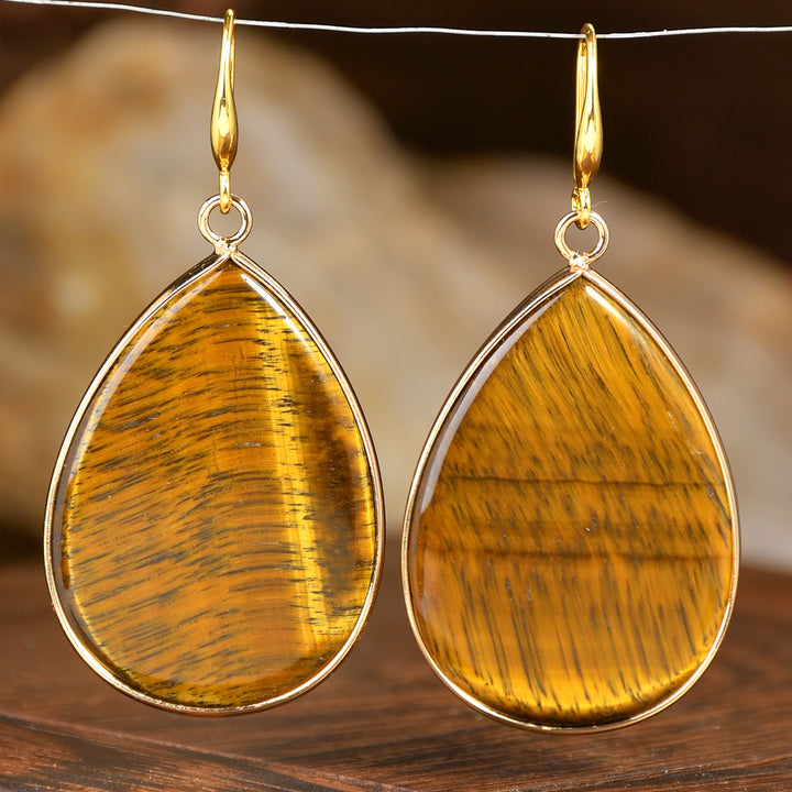 Women's High Profile Retro Water Drop Natural Stone Pendant Earrings