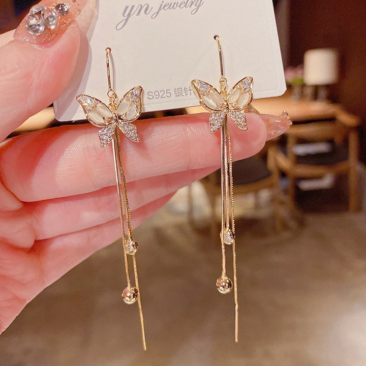 925 Silver Pin Earrings Classic Long Geometric Tassel