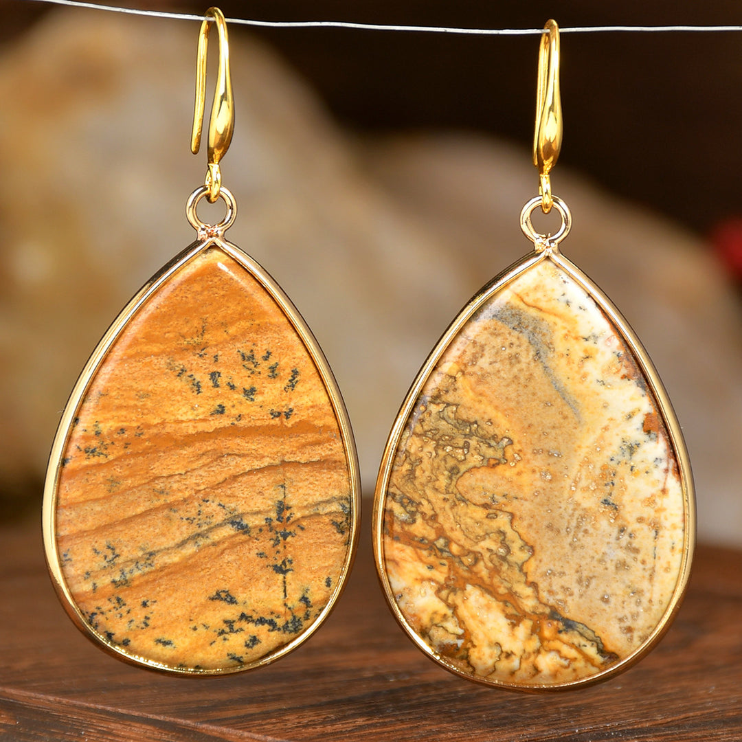 Women's High Profile Retro Water Drop Natural Stone Pendant Earrings