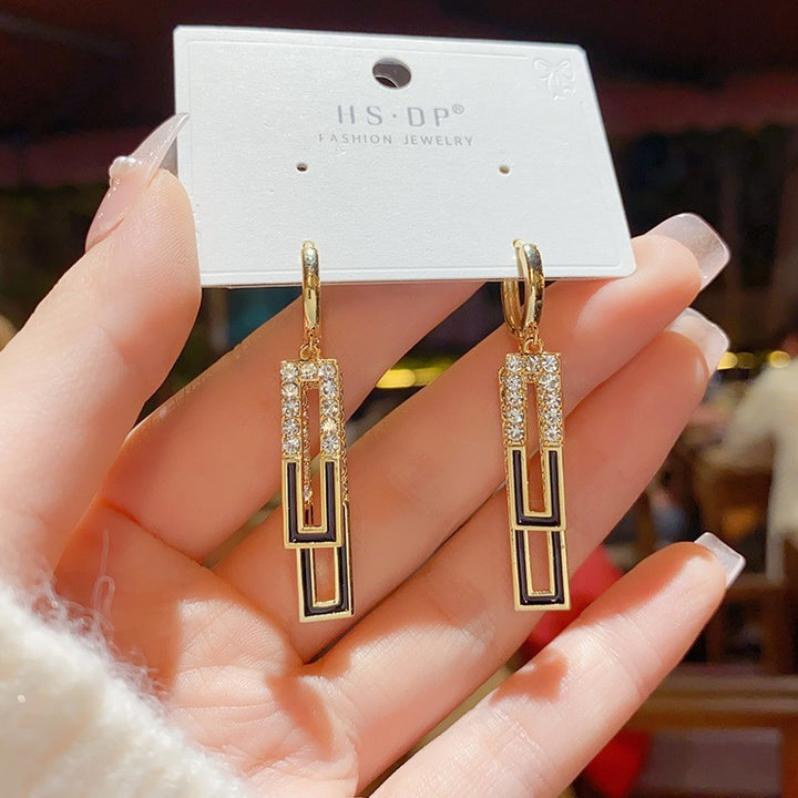 925 Silver Pin Earrings Classic Long Geometric Tassel