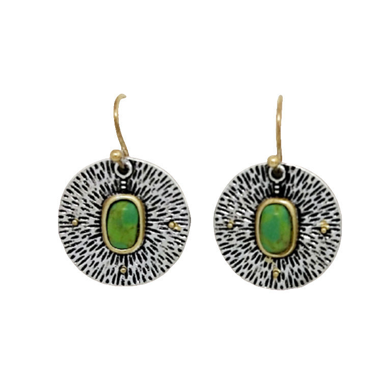 Retro Creative Turquoise Color Separation Earrings