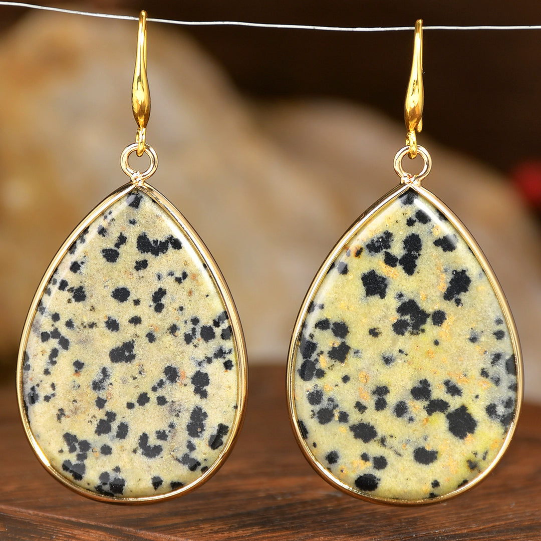 Women's High Profile Retro Water Drop Natural Stone Pendant Earrings