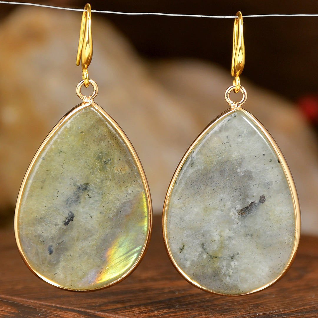 Women's High Profile Retro Water Drop Natural Stone Pendant Earrings