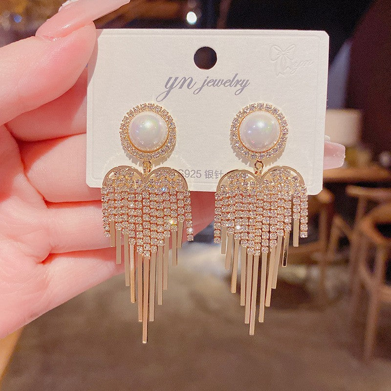 925 Silver Pin Earrings Classic Long Geometric Tassel