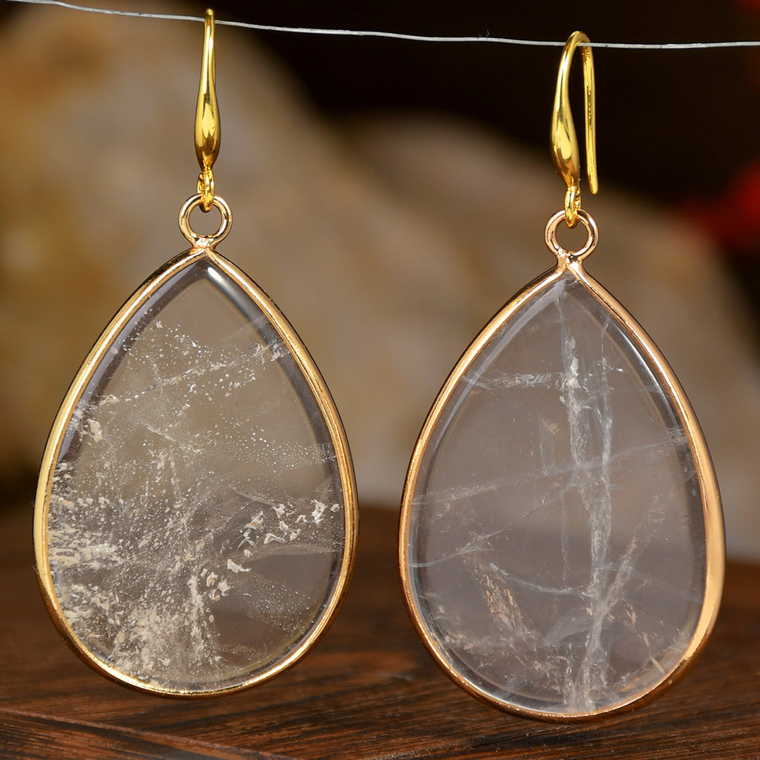 Women's High Profile Retro Water Drop Natural Stone Pendant Earrings