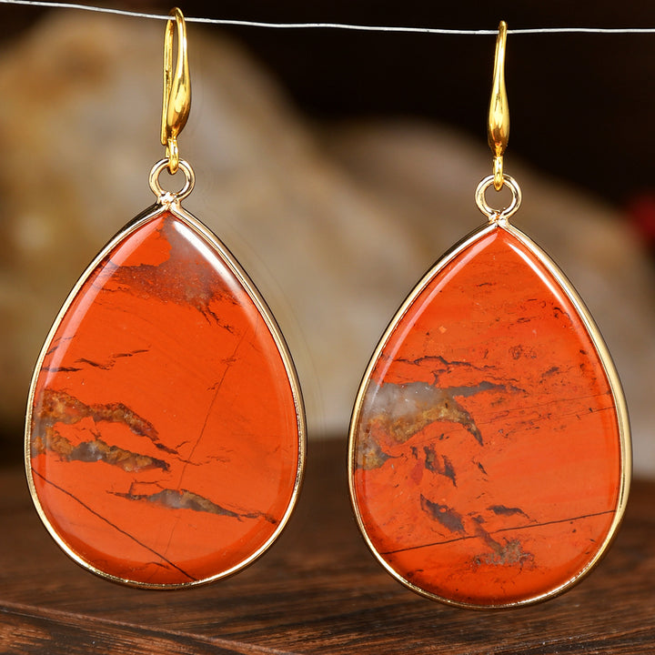 Women's High Profile Retro Water Drop Natural Stone Pendant Earrings