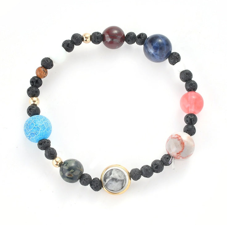 The solar system eight planets beaded bracelets Amazon explosion volcanic stone ornaments stars natural stone bracelets