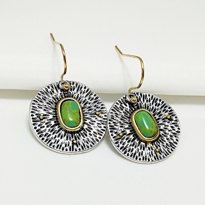 Retro Creative Turquoise Color Separation Earrings