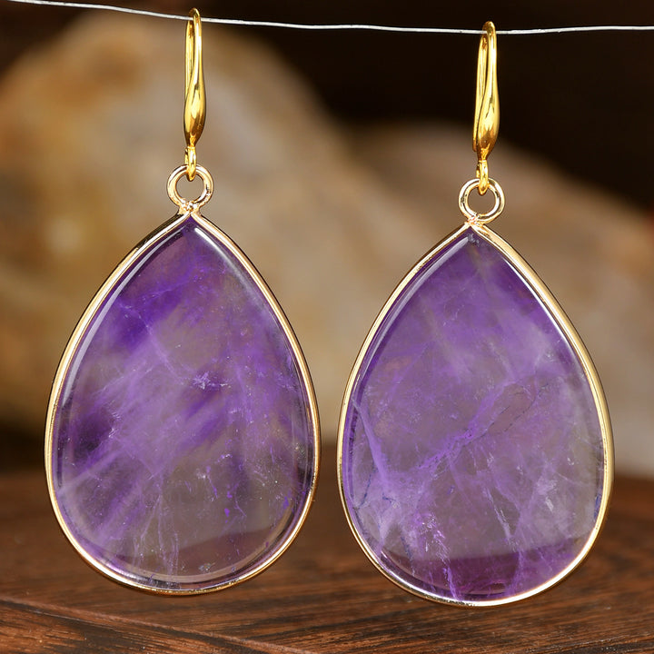 Women's High Profile Retro Water Drop Natural Stone Pendant Earrings