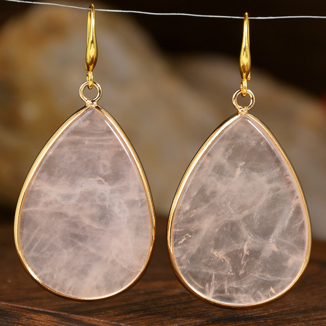 Women's High Profile Retro Water Drop Natural Stone Pendant Earrings