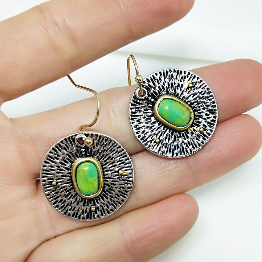 Retro Creative Turquoise Color Separation Earrings