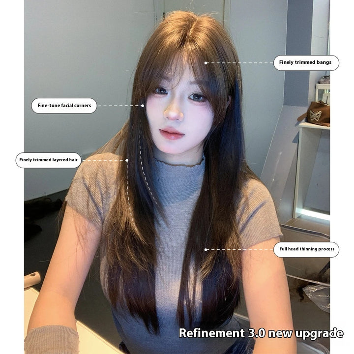 Wig Women's Layered Long Straight Hair Full-head Wig