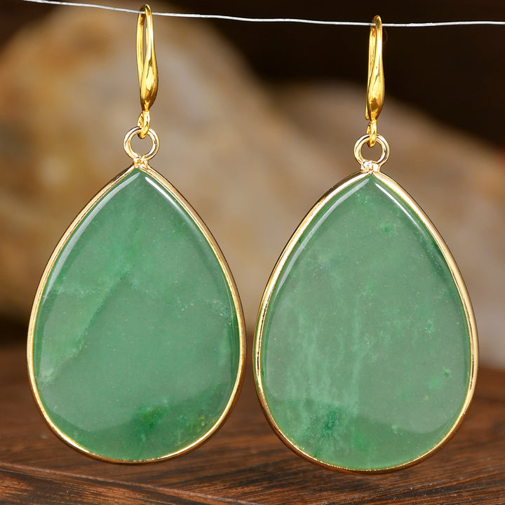Women's High Profile Retro Water Drop Natural Stone Pendant Earrings