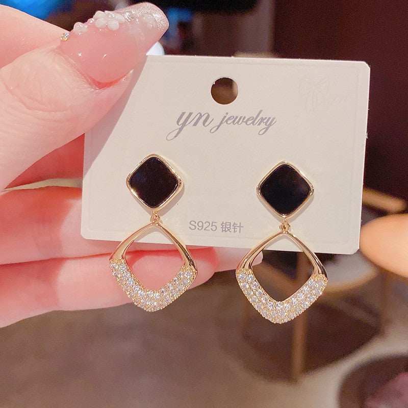 925 Silver Pin Earrings Classic Long Geometric Tassel